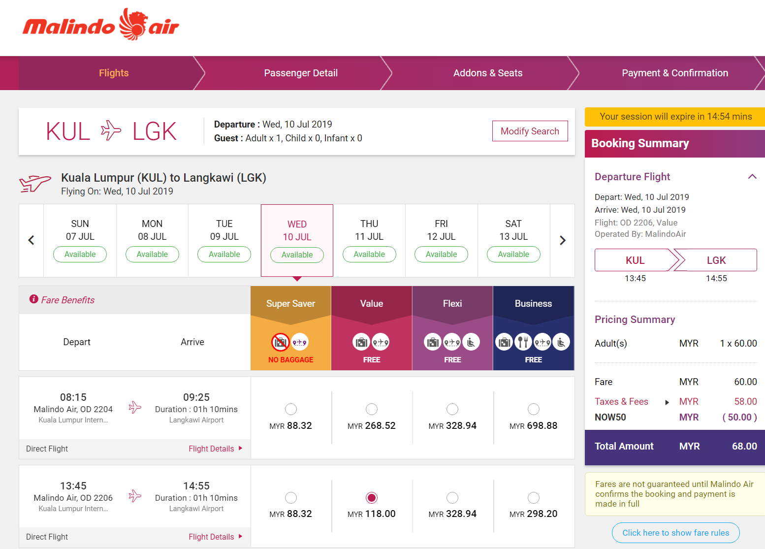 吉隆坡KUL — 兰卡威LGK 单程RM62.70 （使用折扣代码NOW50） 订购网站：MalindoAir.com