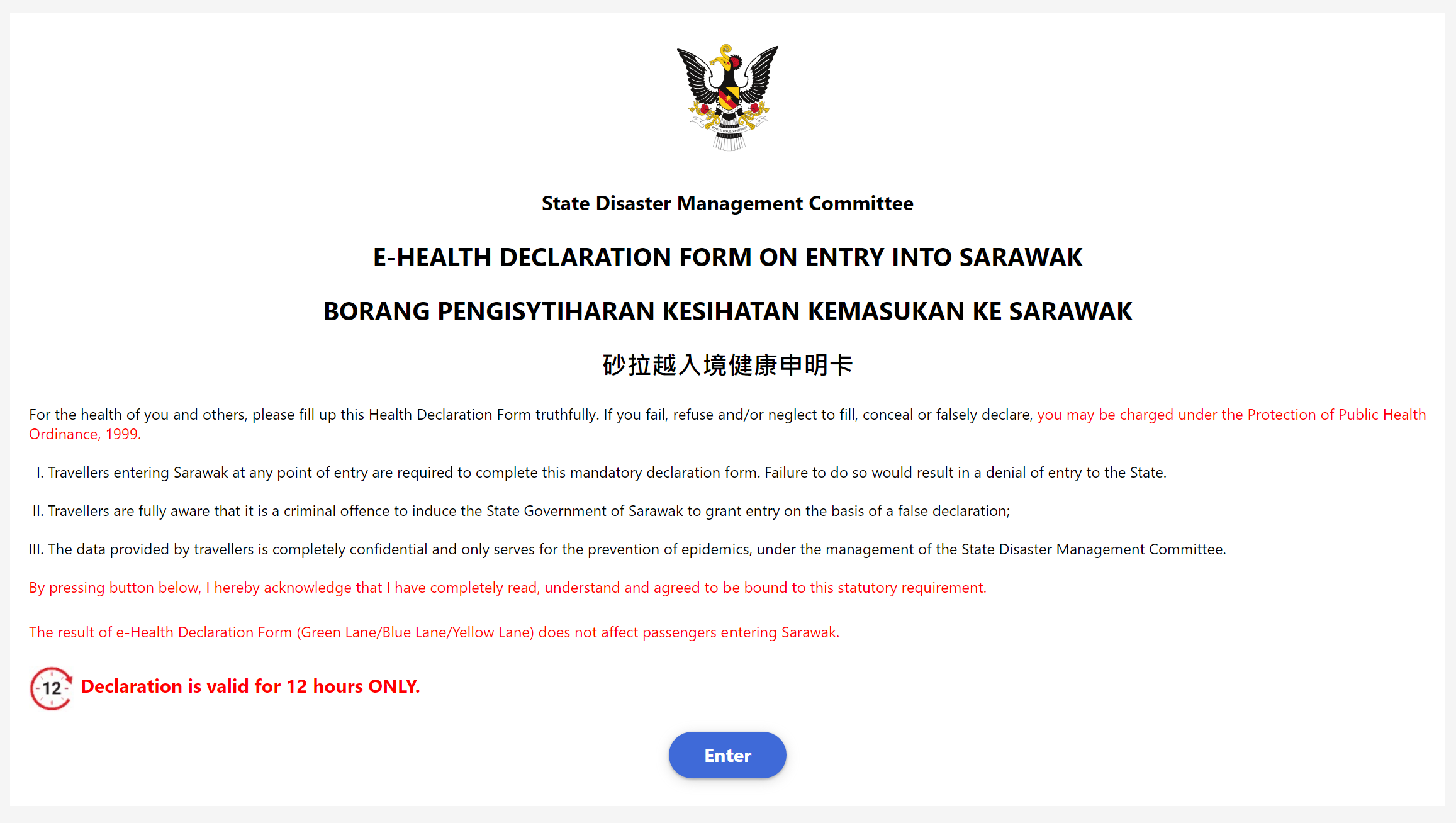E health declaration form